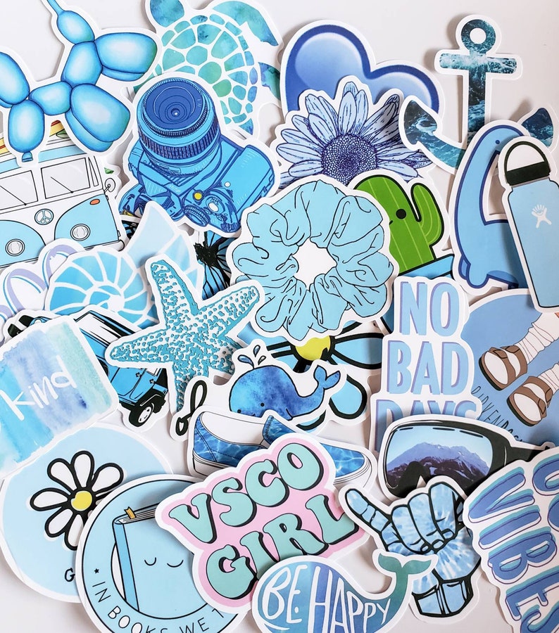 50 Pcs CUTE Blue Stickers Pack for Hydroflask Laptop Etsy