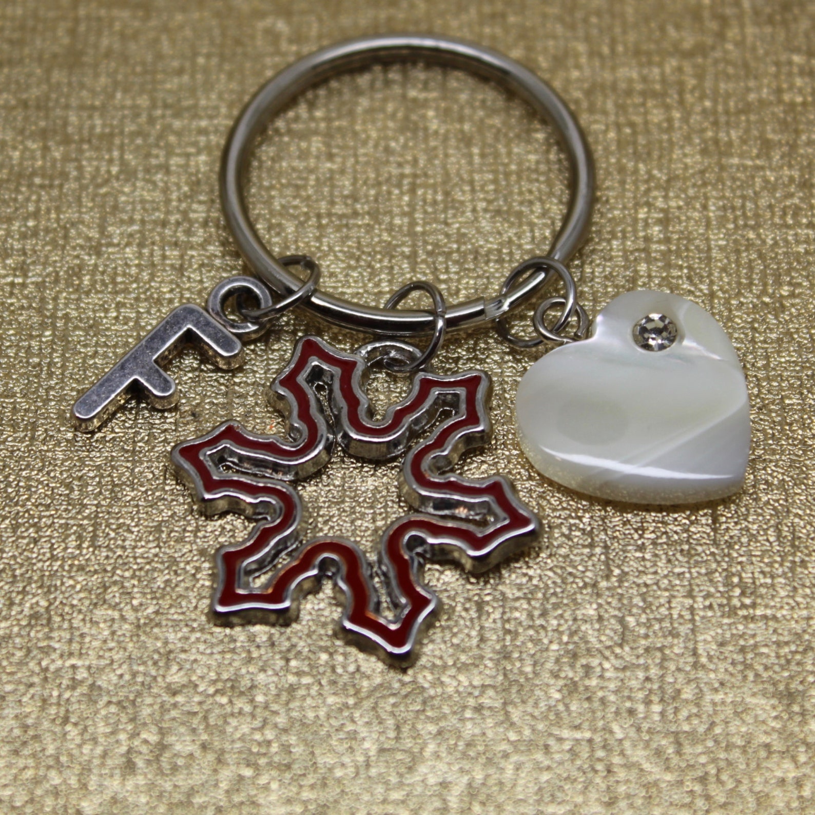Snowflake Keychain Silver Ice Crystal Keyring and Heart Shell Etsy