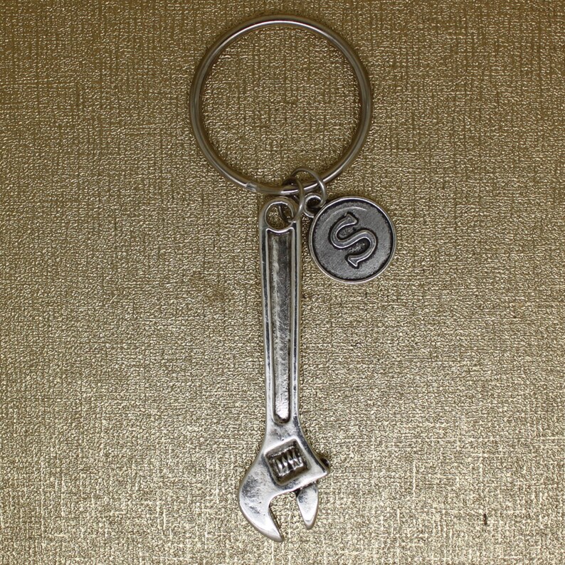 Wrench Keychain Spanner Keychain Initial Keychain Silver Etsy