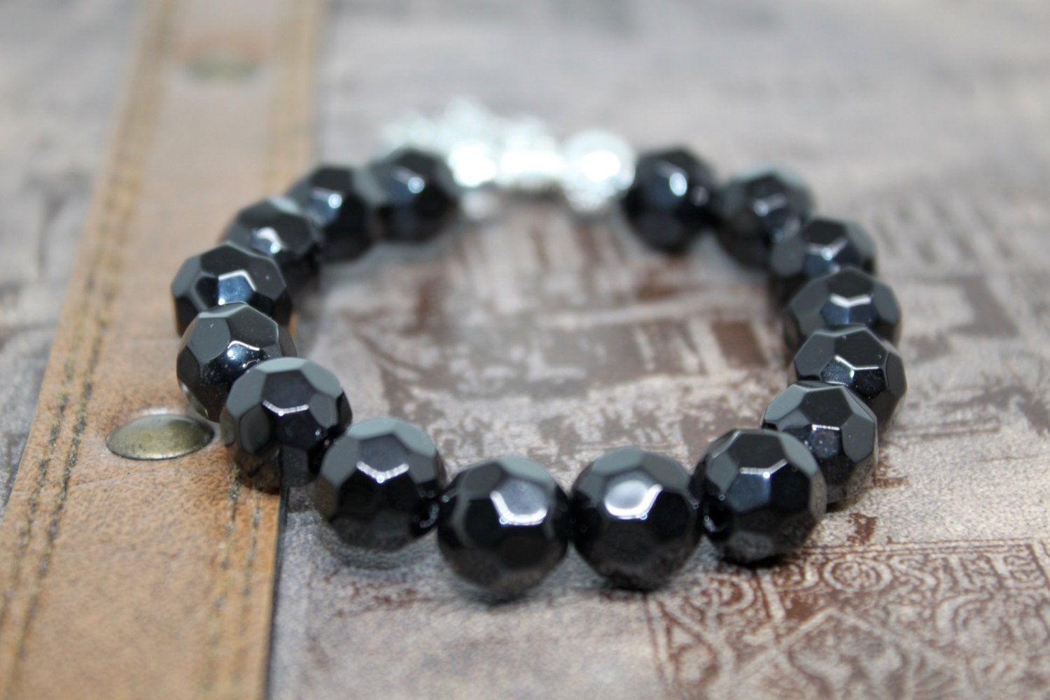 Turtle Stretch Braceletturtle Bracelet Black Faceted Glass - Etsy