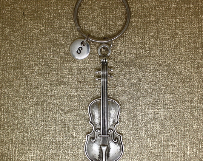 Violin Charm Keychain Initial Keychain Musical Instrument Etsy