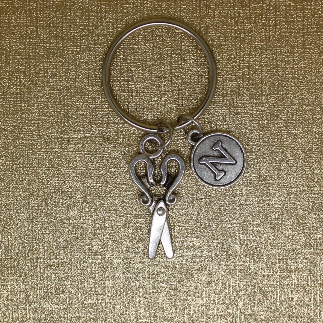 Scissors Keychain Tools Keychain Initial Keychain Silver Etsy
