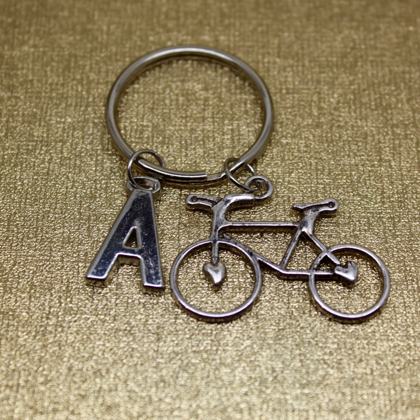 Bicycle Keychain Initial Keychain Silver Bike Cycle Etsy