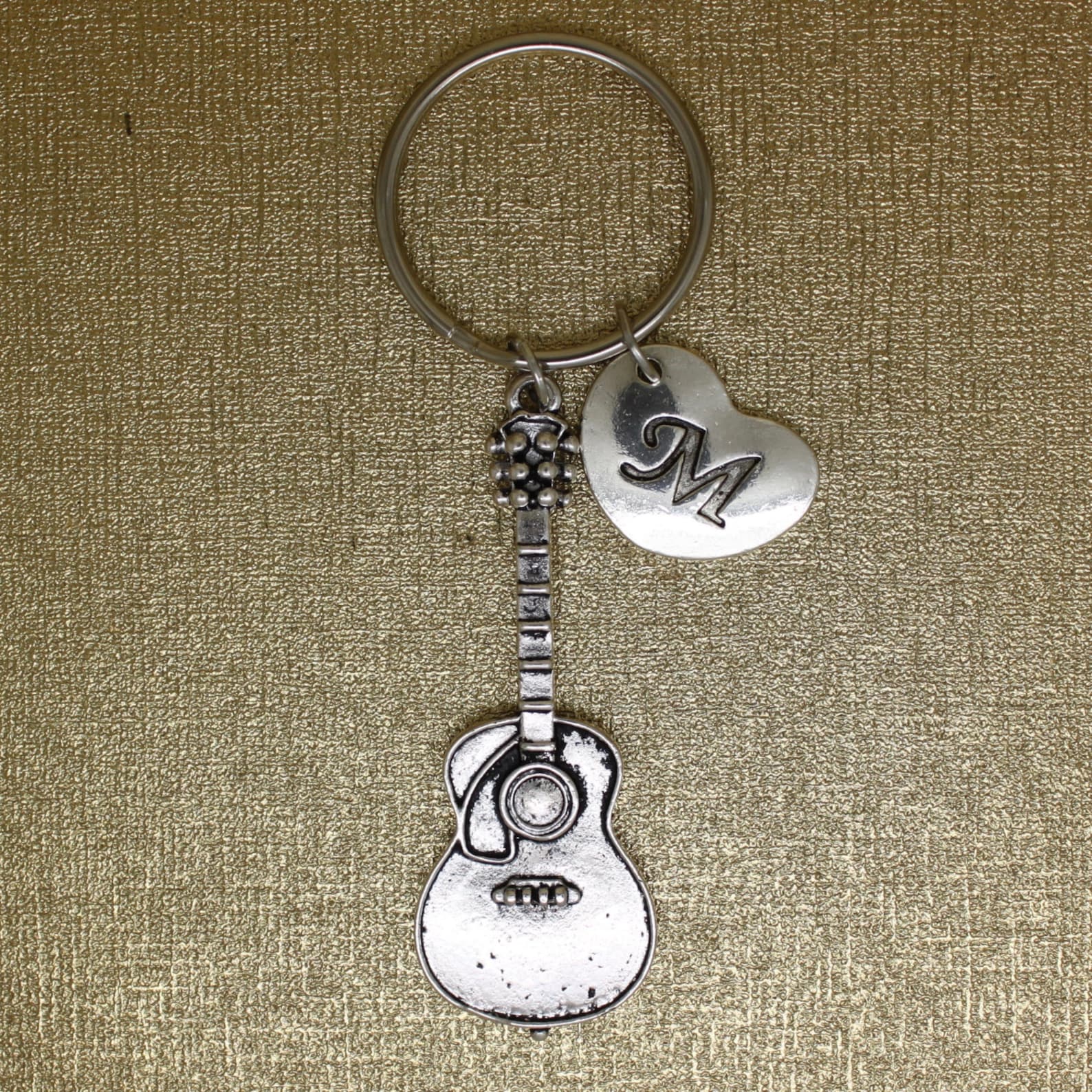 Guitar Charm Keychain Initial Keychain Musical Instrument Etsy