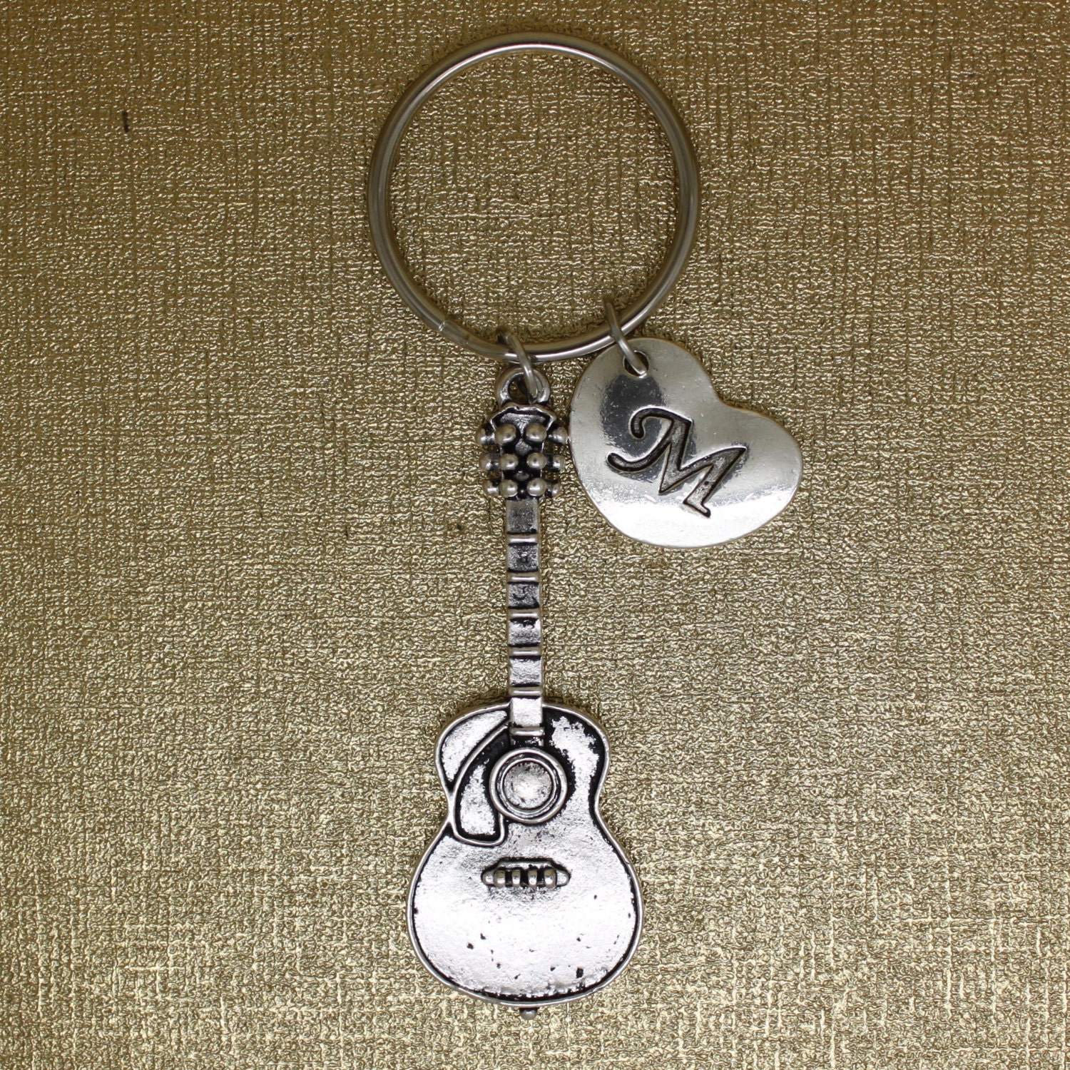 Guitar Charm keychain initial keychain Musical instrument Etsy