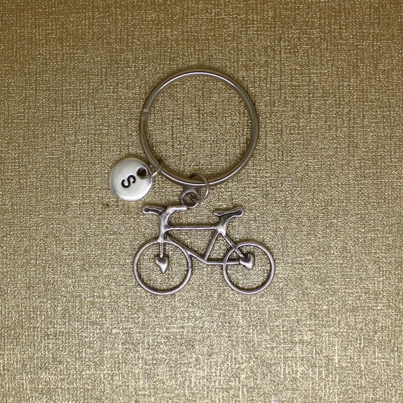 Bicycle Keychain Initial Keychain Silver Bike Cycle Etsy