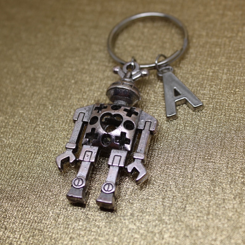 ROBOT Keychain Robotics Keychain Initial Keychain Silver Etsy