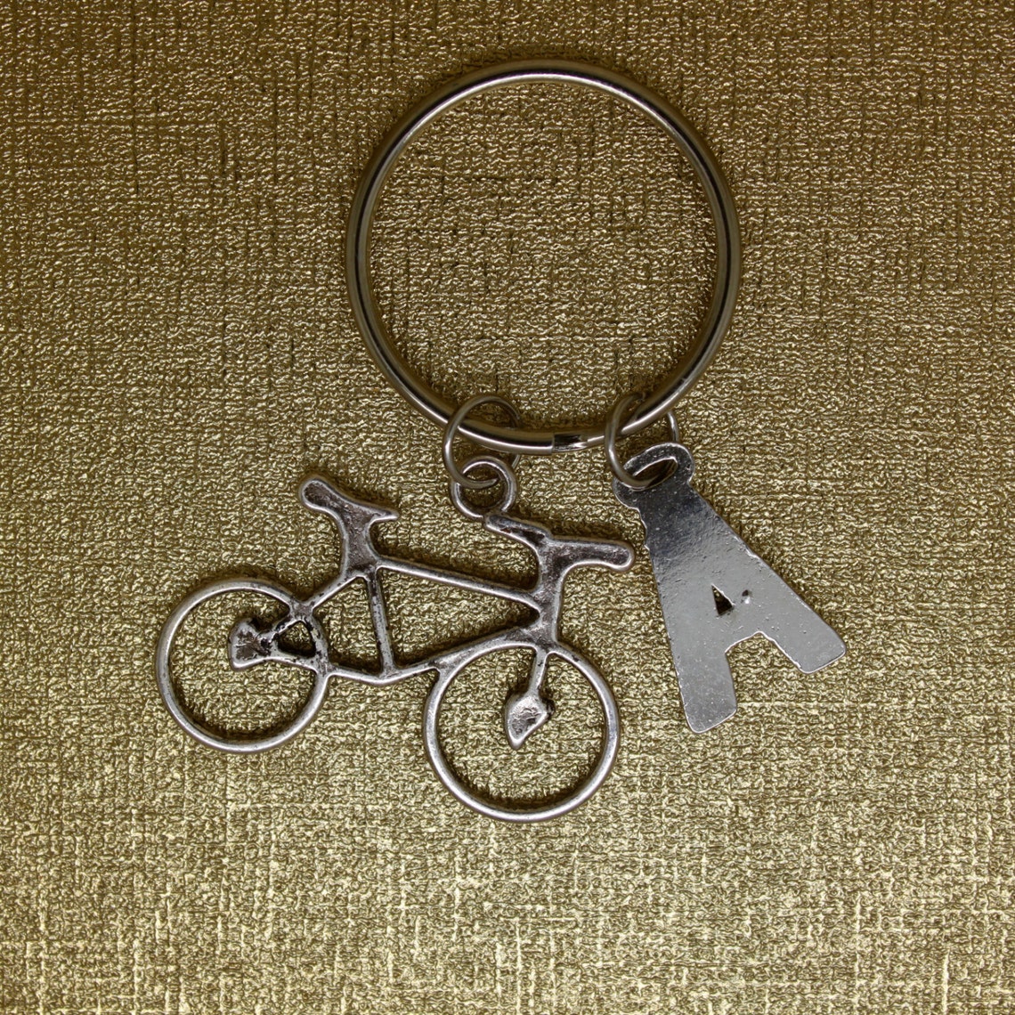 Bicycle Keychain Initial Keychain Silver Bike Cycle Etsy