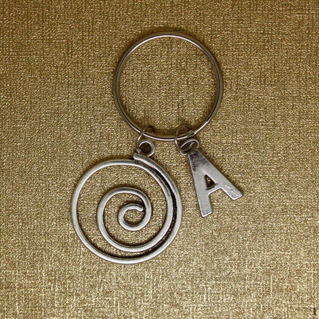 Helix Keychain Double Sided Spiral Initial Keychain Scroll Etsy
