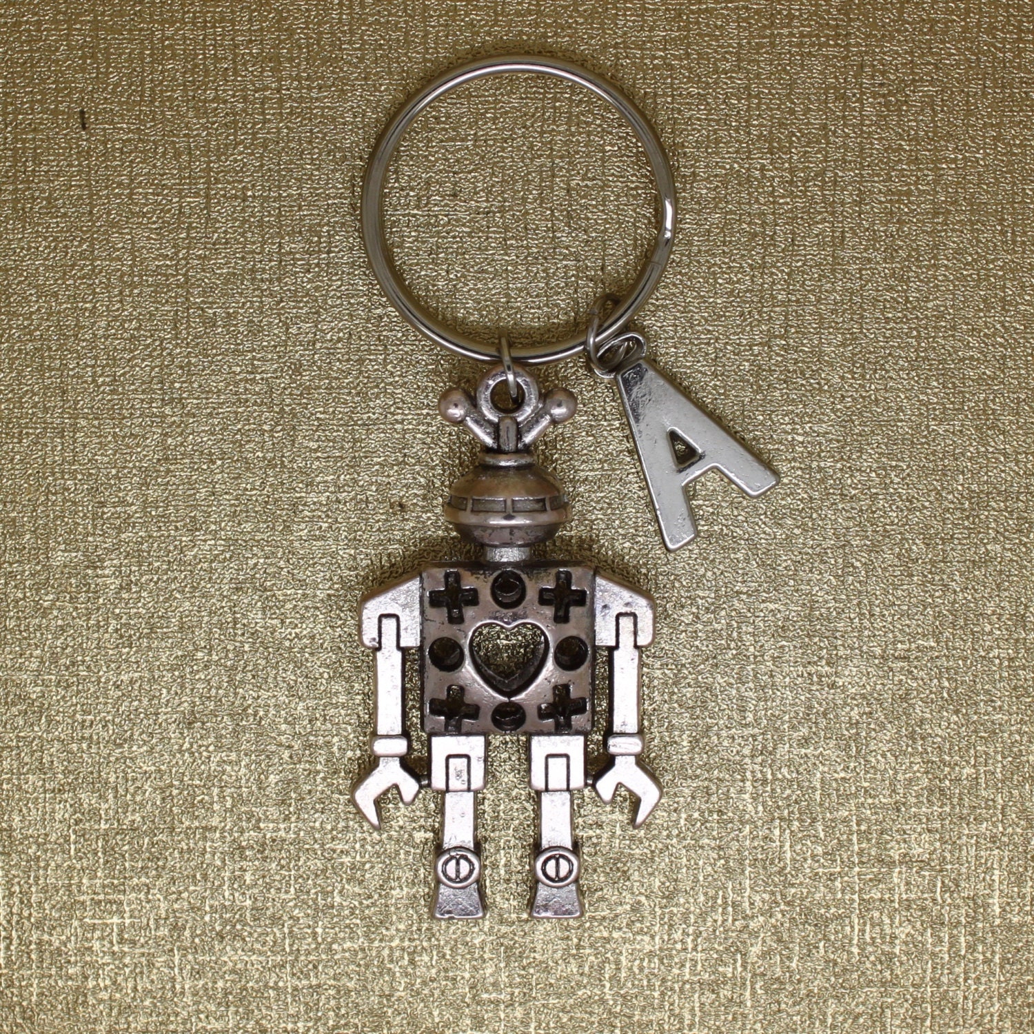 ROBOT Keychain Robotics Keychain Initial Keychain Silver Etsy