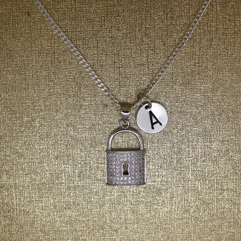 Initial Necklace LOCK Necklace Silver Plated Padlock Etsy