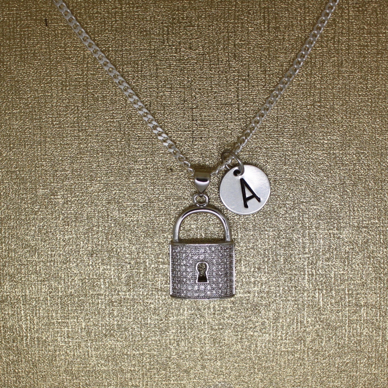 Initial Necklace LOCK Necklace Silver Plated Padlock Etsy