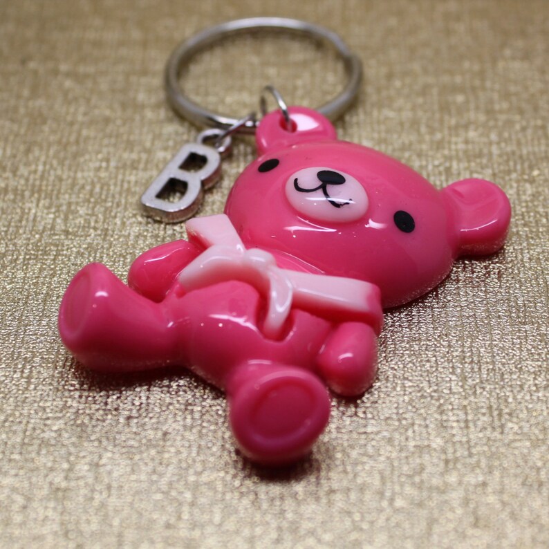 BEAR Keychain Resin Teddy Bear Initial Keychain Backpack Etsy