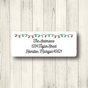 Christmas Address Labels - Custom Christmas Lights - Personalized Holiday Fancy Return Mailing Labels - White or Clear Gloss