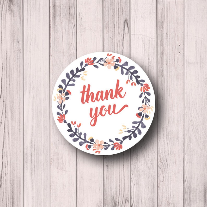 20 Thank You Round Labels Floral Circular Coral Blush and - Etsy