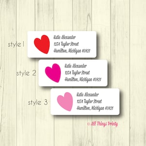 Heart Return Address Labels - Personalized Pink or Red Love Mailing Stickers - Wedding & Engagement - Matte White, Kraft, or Clear Gloss
