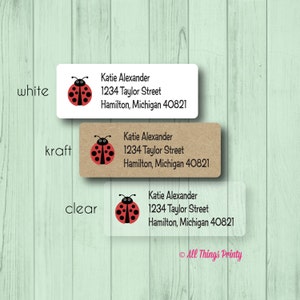 Ladybug Address Labels - Custom Everyday Personalized Insect Lady Bug Return Mailing Stickers - Matte White, Kraft, or Clear Gloss