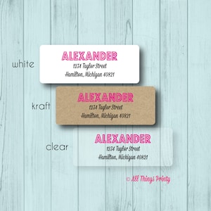 Custom Pink Initial Return Address Labels - Personalized Fun Printed Labels - Matte White or Clear Gloss