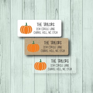 Pumpkin Labels - Fall Return Address Labels - Autumn Theme - Halloween Party Invitation Labels - Cute Rustic - White, Kraft, Clear