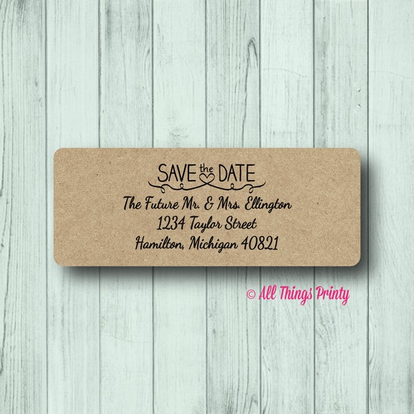 Save the Date Return Address Labels - Personalized Wedding Engagement Mailing Labels - Matte White, Kraft, or Clear Gloss