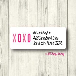 Custom Love Address Labels - Personalized XOXO Return Mailing Labels - Matte White, Kraft, or Clear Gloss