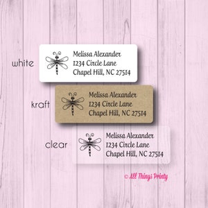 Dragonfly Return Address Labels - Everyday Mailing Label Stickers - Avery Size - Matte White, Kraft, or Clear Gloss