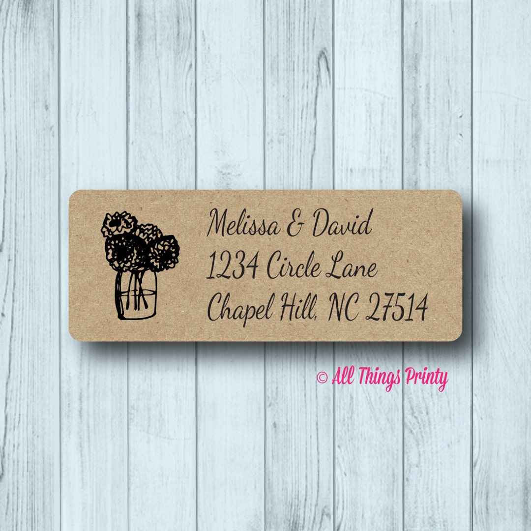 Vintage Flower Mason Jar Return Address Labels Wedding, Engagement, or