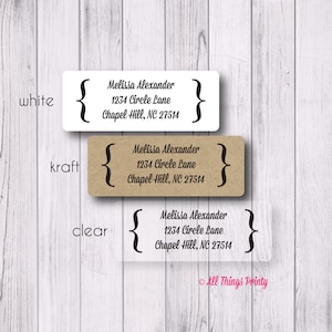 Custom Return Address Labels - Personalized Bracket Parentheses Fancy Mailing Labels - Matte White, Kraft, or Clear Gloss