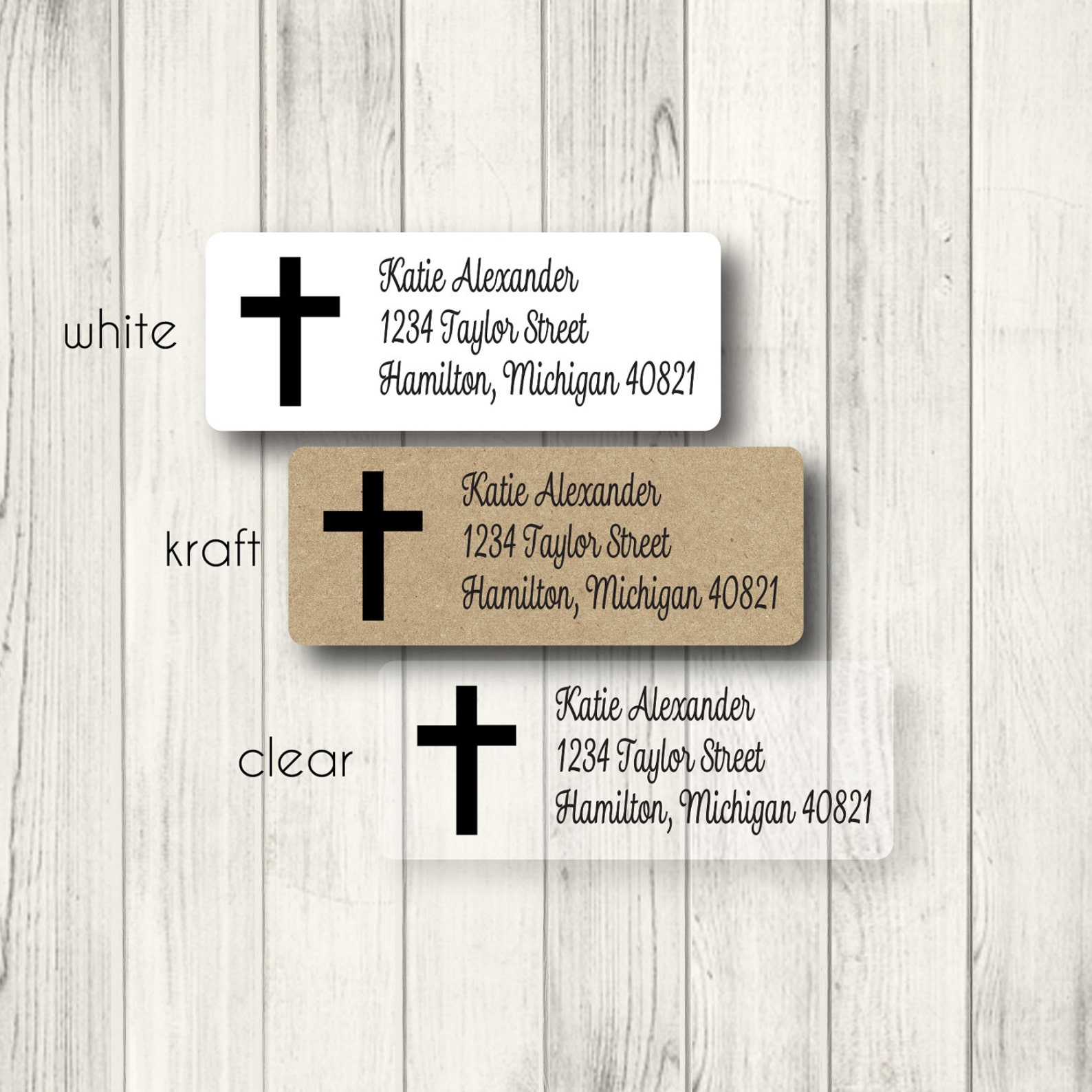 Cross custom return address labels personalized christian catholic
