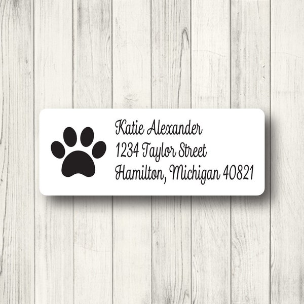 Paw Print Address Labels - Custom Return Address Mailing Labels - Dog - Cat - Animal - Panther - Matte White, Kraft, or Clear Gloss