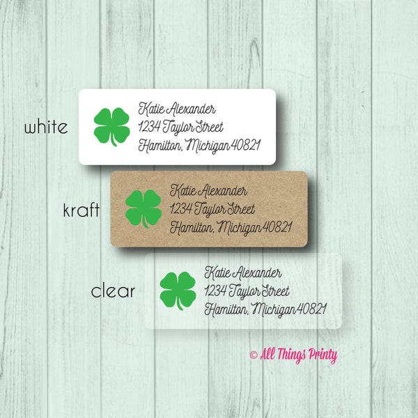 Shamrock Custom Return Address Labels - Personalized St. Patrick's Day Stickers - Matte White, Kraft, or Clear Gloss