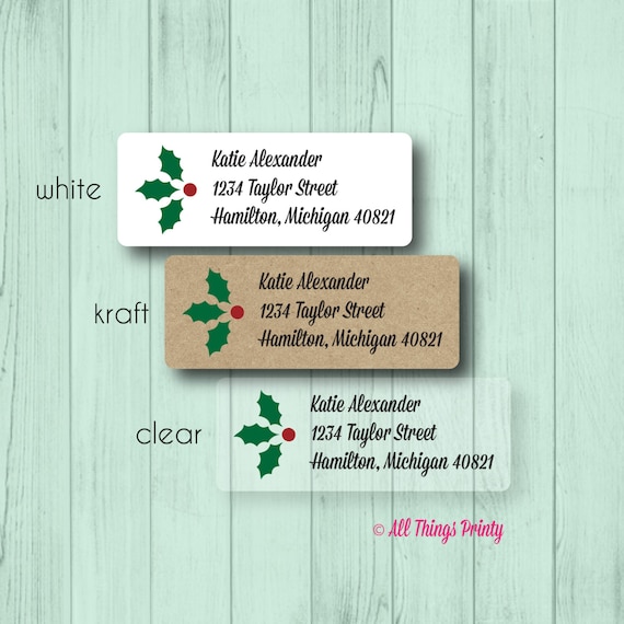 custom return address labels holly personalized christmas etsy