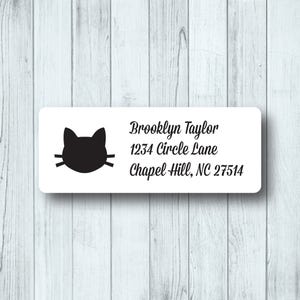 Cat Face Return Address Labels - Custom Mailing Stickers - Whiskers - Meow - Animal - Cat Lady - Matte White, Kraft, or Clear Gloss