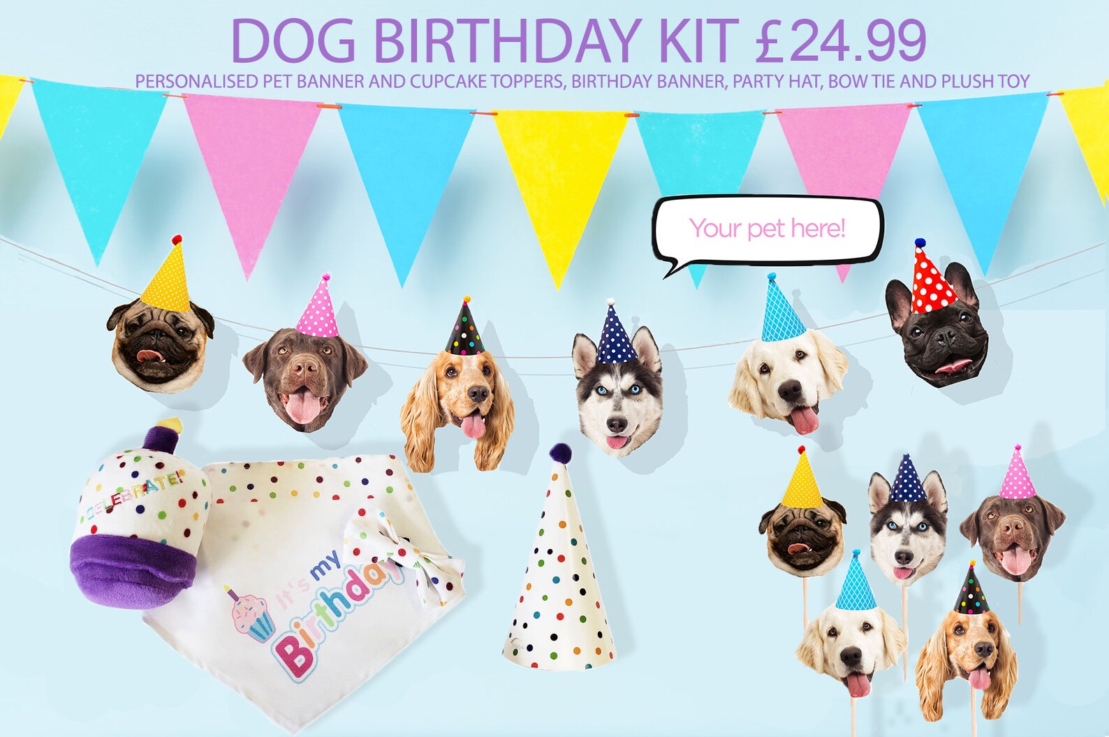 Personalise to your pet Happy Birthday Party Pet Banner Etsy