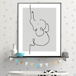 Animal Line Drawing, Elephant Line Drawing, Minimalist Baby Room, Safari Animal Print, Elephant Nursery Print, Printable Baby Room Decor