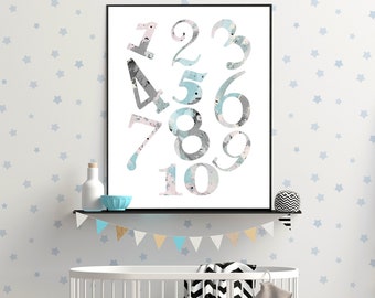 Number Wall Art, Abstract Number Art, Digital Download Number Print, Nursery Wall Decor, Baby Room Art