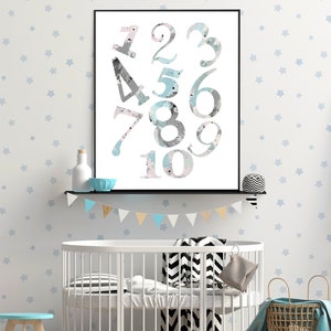 Number Wall Art, Abstract Number Art, Digital Download Number Print, Nursery Wall Decor, Baby Room Art