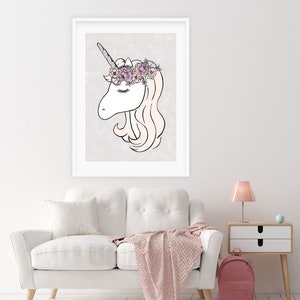 Unicorn Scandinavian Design Print, Elegant Floral Unicorn Print, Girls Room Decor, Printable Art, Girls Room Decor, Nursery Room Decor