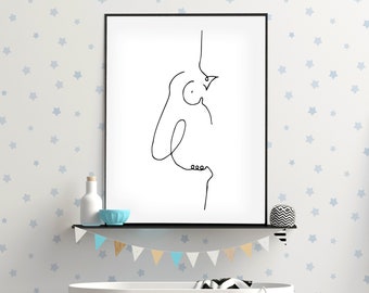 Penguin, Line Art, Animal Line Drawing, Penguin Line Drawing, Minimalist Baby Room, Penguin Nursery Print, Printable Baby Room Decor