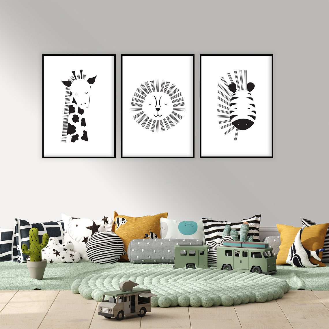 Set of 3 Safari Animal Printable's Black and White | Etsy