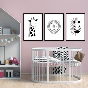 Set of 3, Safari Animal Printable's, Black and White Prints, Baby Gift ...