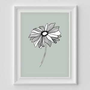 Daisy Print, Flower Print in Green Earth Tone, Geometric Flower Design, Floral Wall Print, Kids Wall Art, Baby Room Decor, Nursery Decor