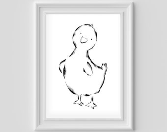 Duck Print, Nursery Decor, Animal Print, Animal drawing, Digital Download, Monochrome Nursery