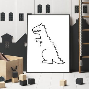 Tyrannosaurus line drawing, Dinosaurs Print, T-Rex print, Baby Room Decor, Dinosaur Decor, Kids Room Decor, Dinosaur Nursery