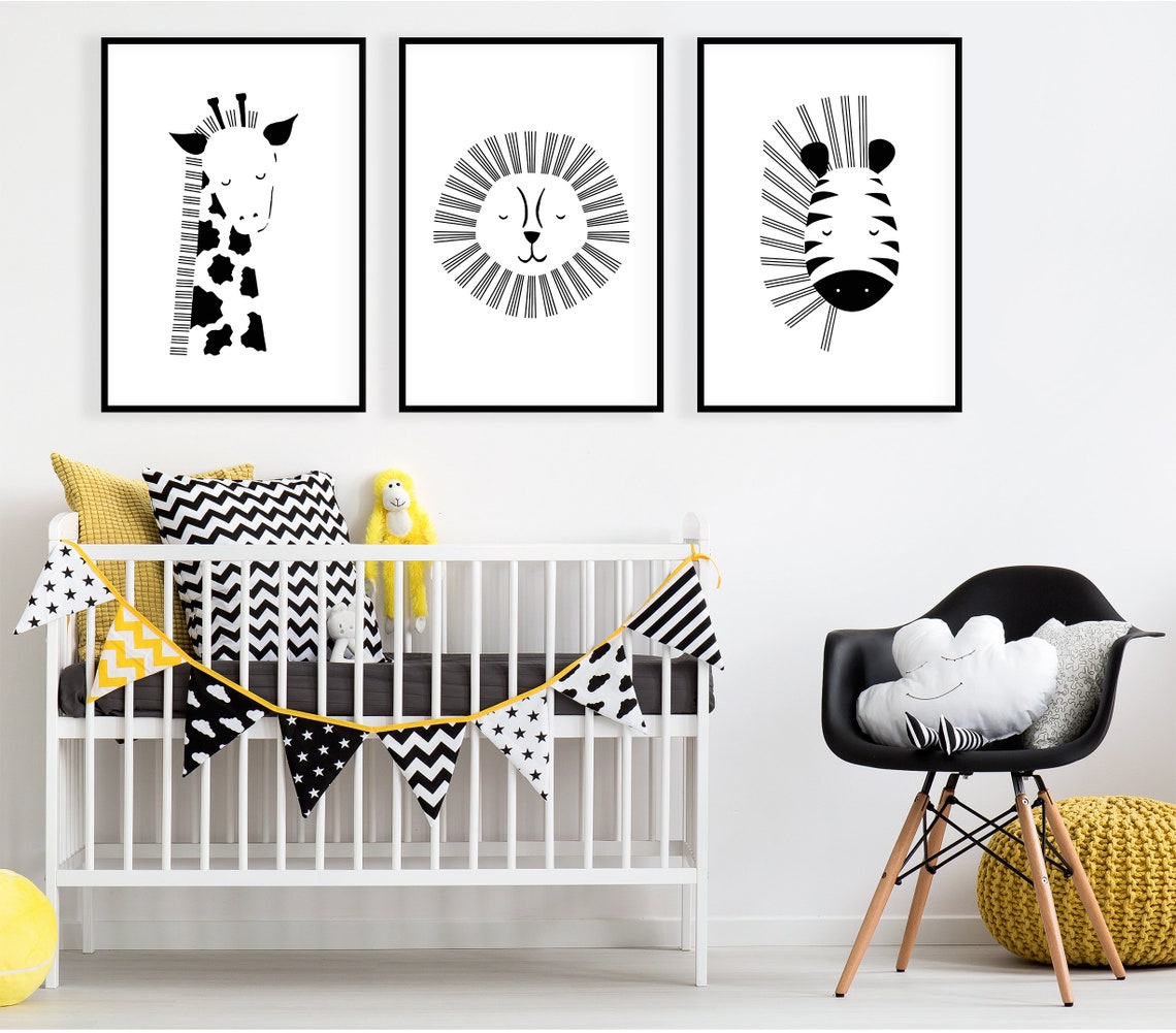 Set of 3 Safari Animal Printable's Black and White | Etsy
