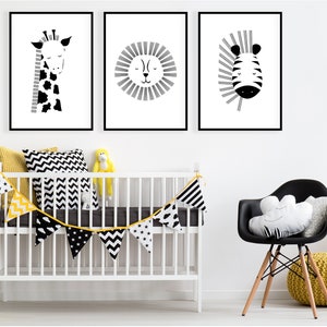 Set of 3, Safari Animal Printable's, Black and White Prints, Baby Gift ...
