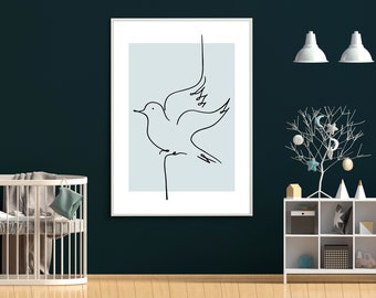 Bird Print, Line Art, Minimalist Art, Mockingbird Line Drawing, Modern Wall Decor, Printable Art