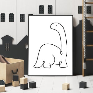 Diplodocus Line Drawing, Dinosaur Line Art, Dinosaur Kids Room Decor, Minimalist Baby Room Decor