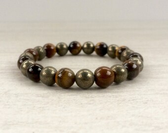 Tigers Eye and Pyrite Beaded Stretch Bracelet Healing Crystals and Stones Natural Stone Jewelry Meditation Beads Semi Precious Gemstones