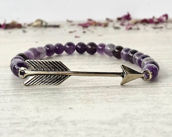 Amethyst Arrow Beaded Bracelet Natural Stone Healing Bracelet Semi Precious Gemstones Healing Crystals and Stones Zodiac Jewelry Birthstone